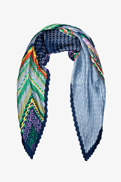 Pleated Scarf - Mix Print Blue
