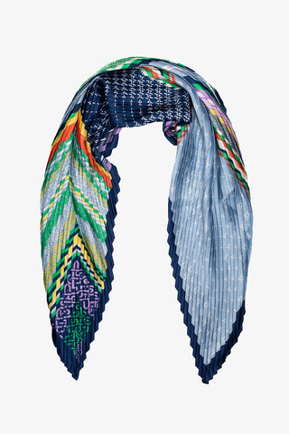 Pleated Scarf - Mix Print Blue