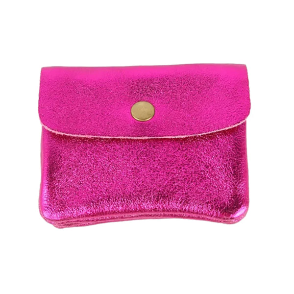 Metallic Leather Coin/Card Purse - Fuschia