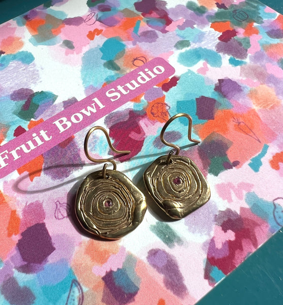 Fruit Bowl Studio - Bronze Earrings Pink