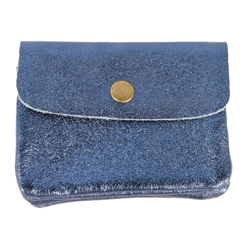 Metallic Leather Coin/Card Purse - Blue Jeans
